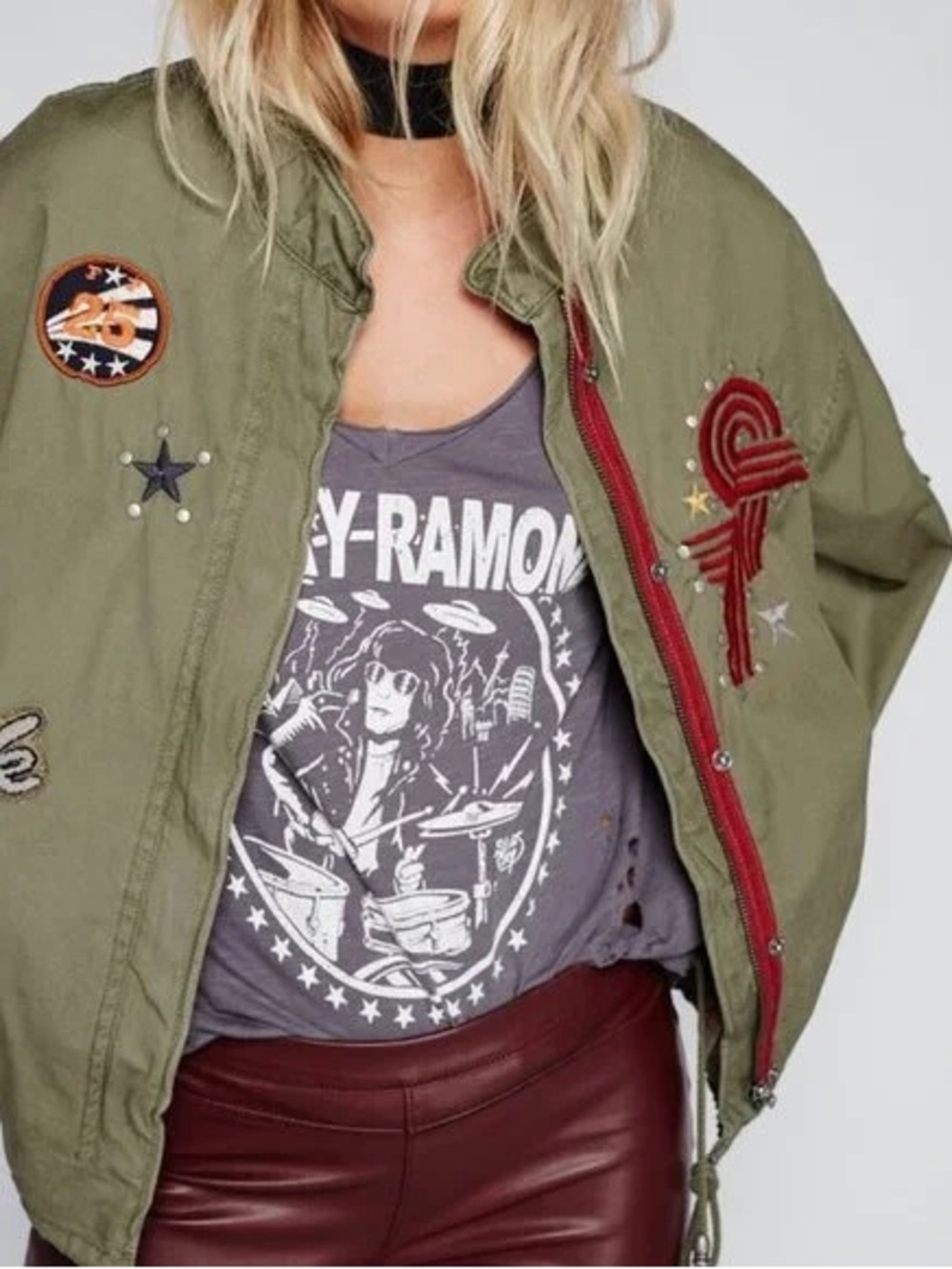 Free People Military Patchwork Jacket with 'Newyork' Appliqué